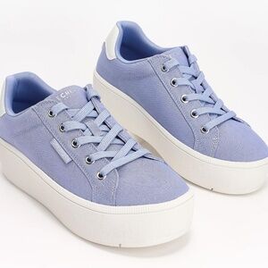 Skechers Plateau Vegan Chambray Lace Up Platform Sneakers Womens Size 8